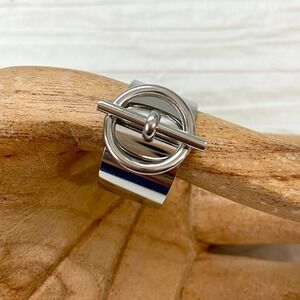 Silver Tone Geometric Adjustable Statement‎ Ring